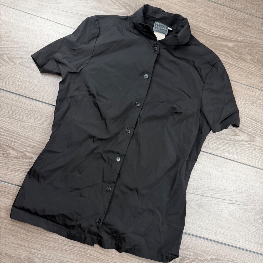 Versace Jeans Couture Womens Button Down Shirt Short Sleeve Black Large